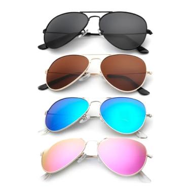 Imagem de Óculos de sol aviador clássicos para homens e mulheres, óculos de sol para dirigir e pescar, pacote com 4, Cinza/azul/rosa/marrom