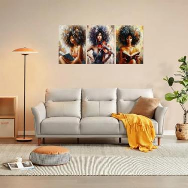 Imagem de 1 conjunto/3 peças trio artístico: mulheres lendo e tocando violino impressões sem moldura, 20 x 30 cm, sem moldura