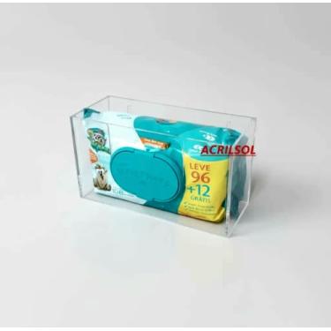 Imagem de Porta Lenços Umedecidos em Acrílico Transparente, 12x20,5x8cm, Fixação na Parede, Para Pacotes de 100 Lenços