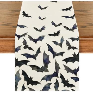 Imagem de Caminho de mesa Silhouette Black Bats Halloween, decoração de mesa de jantar de cozinha de outono para decoração de festa em casa 33 x 234 cm