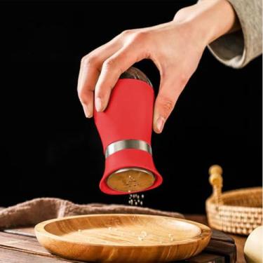 Imagem de Conjunto de saleiro e pimenteiro, recipientes de sal e pimenta com fundo de vidro de 118 ml com fundo de vidro para cozinhar na cozinha, churrasco, bar, mesa, trailer, acampamento (vermelho)