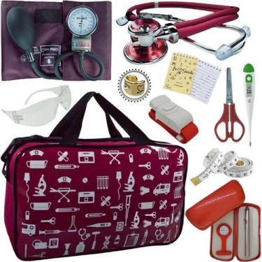 Imagem de Kit Bolsa Cores Aparelho de Pressao Esfigmomanometro Estetoscópio Pa M