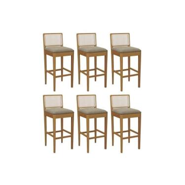 Imagem de Banqueta Sala De Jantar Sara 1bmm005ca Premium Madeira Maciça Kit 6 Un Carvalho-boucle Bege Fendi-tela Bege - Kappesberg