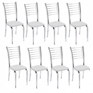 Imagem de Kit 8 Cadeiras Lara Cromada Para Cozinha Branco