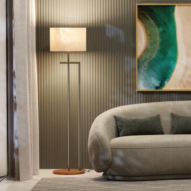 Imagem de Luminária Abajur De Chão Salone Aço Carbono Champanhe Com Cúpula Palha Italiana