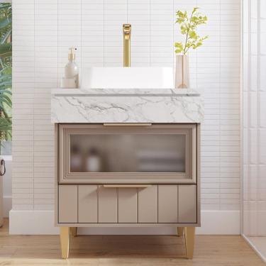 Imagem de Gabinete para Banheiro 70cm com 1 Porta 1 Gaveta e Cuba de Sobrepor Bariloche Cappuccino