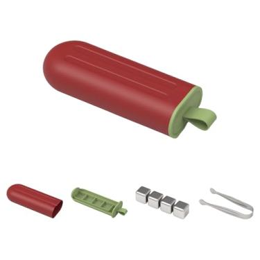 Imagem de HANDRIX Cubo de gelo de aço inoxidável para sorvete, pedras refrescantes de uísque / 3 cores reutilizáveis IceCube Bourbon, uísque, gin, bebidas, vinho, bebidas (melancia (vermelho))