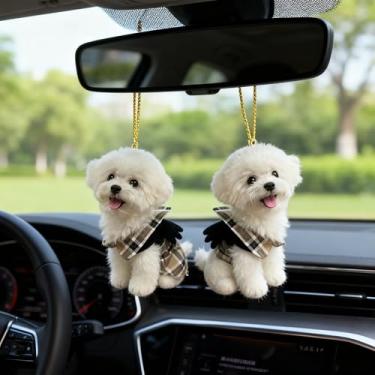 Imagem de 2 peças de chaveiro de acrílico fofo de cachorrinho para pendurar no carro, pingente fofo realista, acessórios de decoração de chave de cachorro