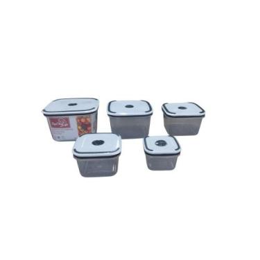 Imagem de Conjunto 5 Potes Herméticos Quadrado De Plástico Com Tampa - Top Rio