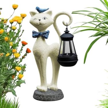 Imagem de Luzes solares para gatos para jardim ao ar livre - Escultura de gatinho | Ornamentos de resina resistentes à água Decorações de lanternas para mulheres, quintal, varanda, pátio, quintal, jardim ao ar
