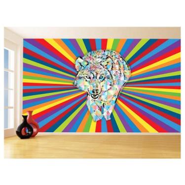 Imagem de Papel De Parede Animais Pop Art Lobo Colorido 3,5M Pxa606 - Você Decor