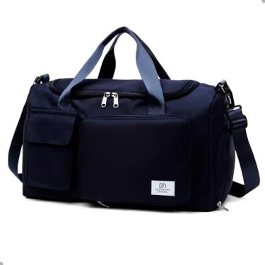 Imagem de Bolsa Mala De Mão Unissex Viagem Academia Avião Porta Tenis Com Alça Transversal Removível E Regulável Compartimento Separado Para Tênis Material Resistente E À Prova D'Água (Azul Escuro)