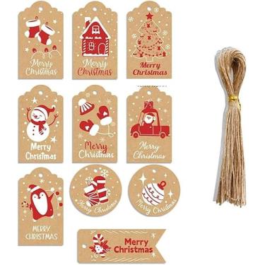 Imagem de 50 etiquetas de presente de Natal para pendurar com cordão, 10 estilos de etiqueta de Natal para caixas de presente de Natal e sacolas de presente de Natal, decorações de embrulho DIY padrão 4