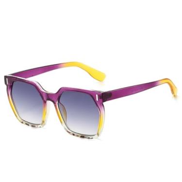 Imagem de HPIRME Óculos de sol da moda femininos, armação retrô degradê, rebites, tons uv400, masculino (roxo)