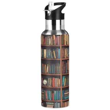 Imagem de ATTX Bookshelf Design Garrafa de água de aço inoxidável de 947 ml com canudo, garrafa de água esportiva sem BPA para academia, trabalho, atividades ao ar livre e viagens #828