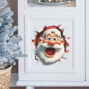 Imagem de Adesivos de parede de Natal, Papai Noel quebrando a parede, adesivo de vinil autoadesivo 3D, adesivo de parede de Papai Noel, decoração de Natal removível de inverno para geladeira quarto casa