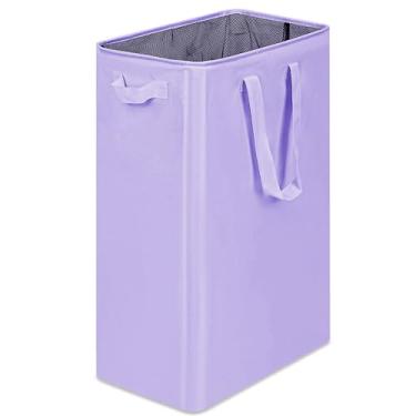 Imagem de efluky Cesto de lavanderia fino, cesto de roupa suja estreito com alças, cesto de roupa suja dobrável, cesto de roupa suja alto para lavanderia, dormitório e quarto, 75 L, roxo claro