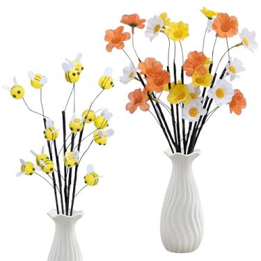 Imagem de Watayo 15 hastes de abelha de feltro com palitos de flores artificiais, galhos de abelha de feltro, palitos decorativos florais, caules de margarida, spray, enchimentos de vaso para mesa de centro de