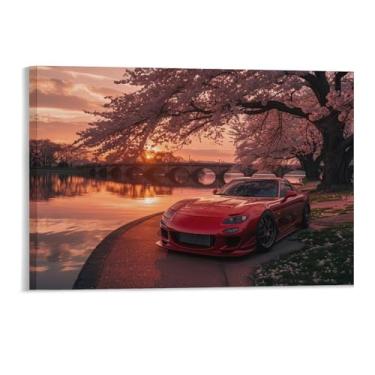 Imagem de HouLaiZhe Jdm Car Rx7 pôsteres de pôr do sol flor de cerejeira tela estética decoração de quarto pintura de parede impressões de sala de galeria decoração de parede para quarto sala de estar