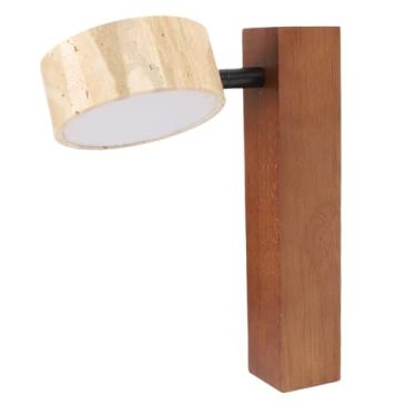 Imagem de Hyuduo LED Wall Sconce Wall Mounted Luz de Leitura de Parede Com Rotação de Luz Quente Cabeça Giratória Madeira Rústica e Pedra Hardwired para Quarto Corredor Sala (Cor Nogueira)