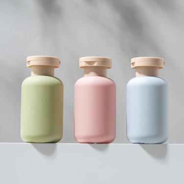 Imagem de 3 garrafas de viagem com tampa flip, garrafas de plástico à prova de vazamento, recipientes de viagem de plástico recarregáveis para cremes, loção, base, xampu