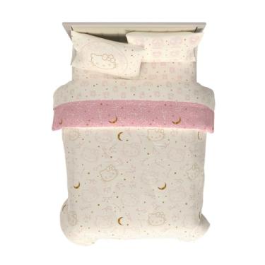 Imagem de Jogo de cama de veludo Lux Hello Kitty 7 peças, super macio, confortável, reversível e conjunto de lençol com fronha e sacola, Queen, (produto oficialmente licenciado) por Franco