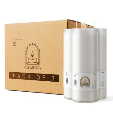 Imagem de Alumenza Vela branca de 7 dias em frasco de vidro – Cera de parafina sem cheiro de queima limpa – Velas de oração devocionais grandes e altas para casa, igreja, memorial, rituais, feitiços, pacote com
