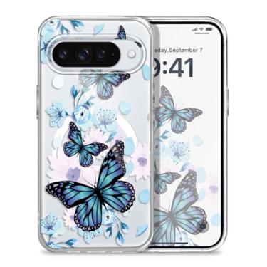 Imagem de Gencyfu Capa para Google Pixel 10, suporte para Magsafe, capa protetora magnética fina para celular Pixel 10 de 6,3 polegadas, borboleta preta