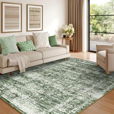 Imagem de ARKIIKI Tapetes laváveis de 22 x 30 cm para sala de estar, tapetes boho neutros para quarto, tapete vintage grande de lã sintética macia para berçário, sala de jogos, dormitório, escritório, sala de