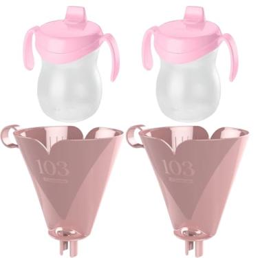 Imagem de Conjunto de 2 Suporte para Filtro de Café 103 Rosa + 2 Copo Infantil Plástico Rosa 310ml