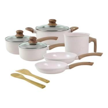 Imagem de Conjunto de panelas de cerâmica 3 em 1 para fogão de indução, com 8 peças (Baunilha)