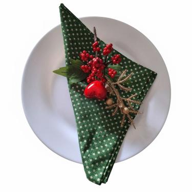 Imagem de Guardanapo Tricoline Verde Natal Estrela Dourada 40 x 40cm