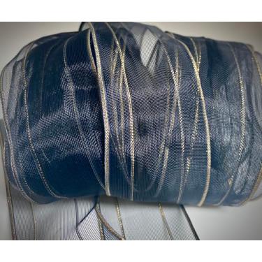 Imagem de Preto transparente com listras douradas metálicas e bordas metálicas, 3,8 cm de largura, rolo de 20 jardas - Ótimo para todos os laços, lembrancinhas de noiva, embrulho de presente e todos os fins de