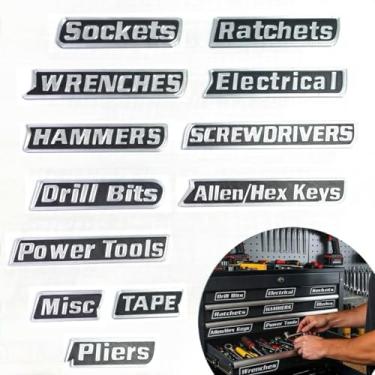 Imagem de Sqsxgz Etiquetas magnéticas para caixa de ferramentas pacote com 12 - Etiquetas de organização de ferramentas impressas em 3D, com suporte magnético forte | para organização de ferramentas, carrinhos
