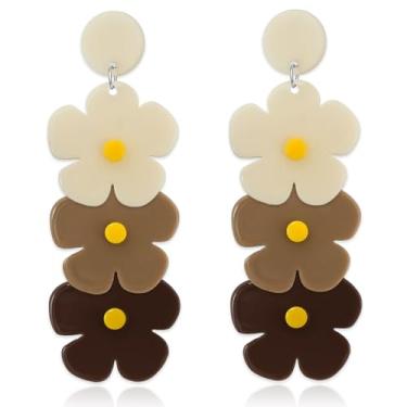 Imagem de Mintolex Brincos de flor em camadas de primavera para mulheres, brincos de acrílico com pingente de gota floral leve gradiente para roupas de primavera, Acrílico, Sem pedra preciosa