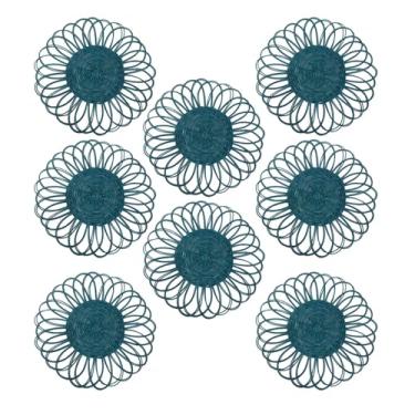 Imagem de Jogo Americano Redondo Kit Mandala Rattan 38Cm Com 8 Peças Rafimex Azul