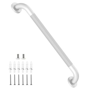 Imagem de Barra de apoio branca de 61 cm, barra antiderrapante iHansee para banheiro com textura serrilhada, corrimão de segurança de aço inoxidável para banheira, guidão de chuveiro montado na parede para