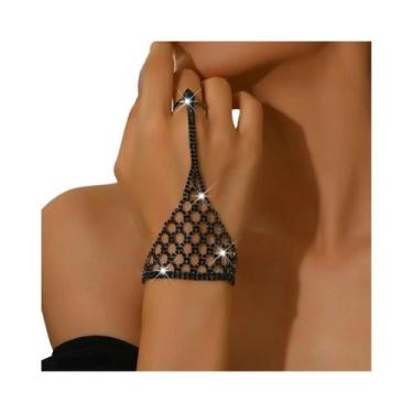 Imagem de Pulseira De Mão Feminina Com Strass Brilhante E Malha, Joia De Moda Co