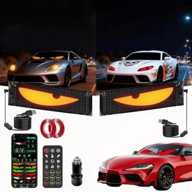 Imagem de Devil's Eye Pacote com 2: 5800 Lux Alto Brilho 13,78x10,2 cm Tela de para-brisa programável para carro para Sedans, SUVs e caminhões médios - Painel de matriz LED alimentado por USB, controle remoto