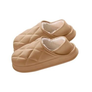 Imagem de Pantufa unissex para casal, bico fechado, meia pantufa, forro de lã, casual, roupa de exterior, rasteira, quente, para uso interno e externo, Café, 38