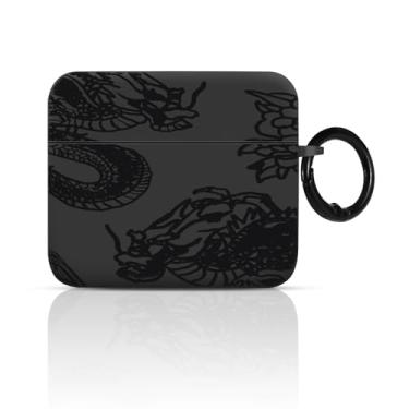 Imagem de CameCosy Capa para Airpods 3 com chaveiro, design exclusivo em relevo de dragão preto para mulheres e homens, capa protetora à prova de choque de TPU macio premium para AirPods 3 gerações