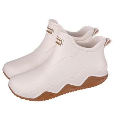 Imagem de Botas de chuva unissex para casais, casuais, de cor sólida, com letras, sapatos aquáticos, cano baixo, botas de chuva, Branco, 34