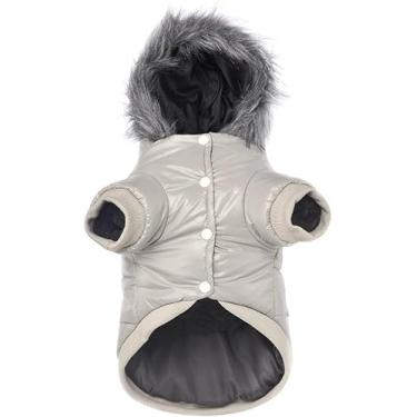 Imagem de LESYPET Casacos de cachorro para cães pequenos, Roupas fofas para cães, roupas à prova de vento para cães com furos para a coleira, Cinza, Grande