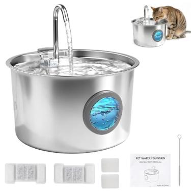 Imagem de Fonte de Água pra Gato, Bebedouro para Gatos Silenciosa Inox Carvão Ativado LED Indicador Fonte De Água para Cães e Gatos (3,2L)