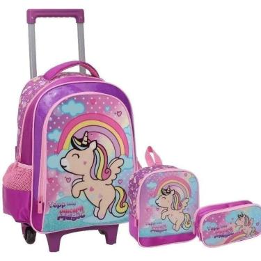 Imagem de Kit Mochila Unicórnio Infantil Feminina Escolar Rodinhas Yep