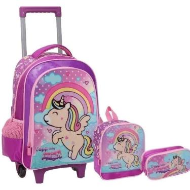 Imagem de Kit Mochila Unicórnio Infantil Feminina Escolar Rodinhas Yep