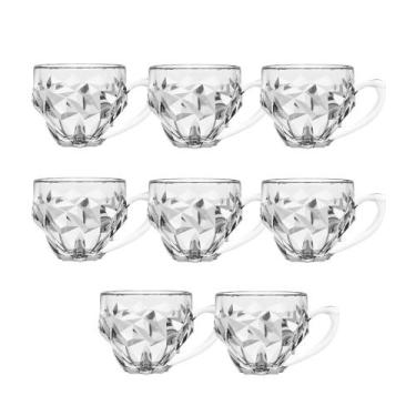 Imagem de Jogo 8 Xícara de Café de Vidro Transparente Roks 185ml Em Casa Tem - E