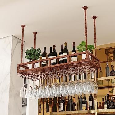 Imagem de Suporte ajustável para copos de vinho de teto para casa, bar, cozinha, leve, suporte de cálice suspenso de luxo com ajuste de altura para armazenamento de vinho e exibição em festas ou encontros de