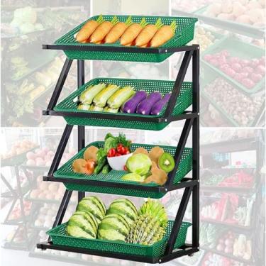 Imagem de Prateleira verde de supermercado de 4 camadas, rack de armazenamento utilitário para cozinha, escritório e despensa, suporte de cesta de frutas e vegetais, organizador de lanches, 65 x 35 x 110 cm