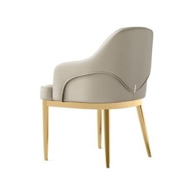 Imagem de Cadeiras de jantar modernas de couro sintético de meados do século, cadeira de lazer com moldura de metal para quarto, cozinha, sala de estar, espaço pequeno, sala de jantar (ouro)